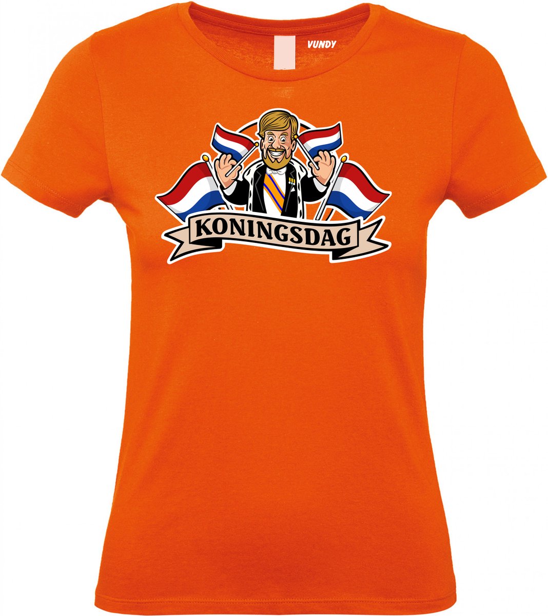 Dames T-shirt Kingsday Cartoon | Koningsdag kleding | oranje t-shirt | Oranje | maat M